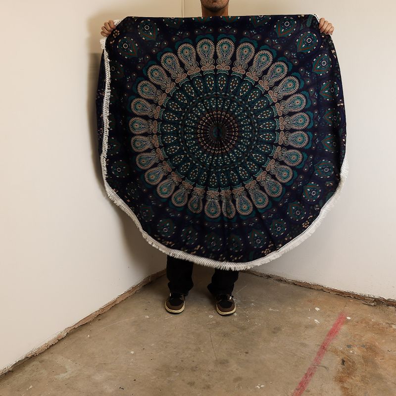 Liten Mandala Väggdekoration i Bomull (130cm) - Påfågel Blå