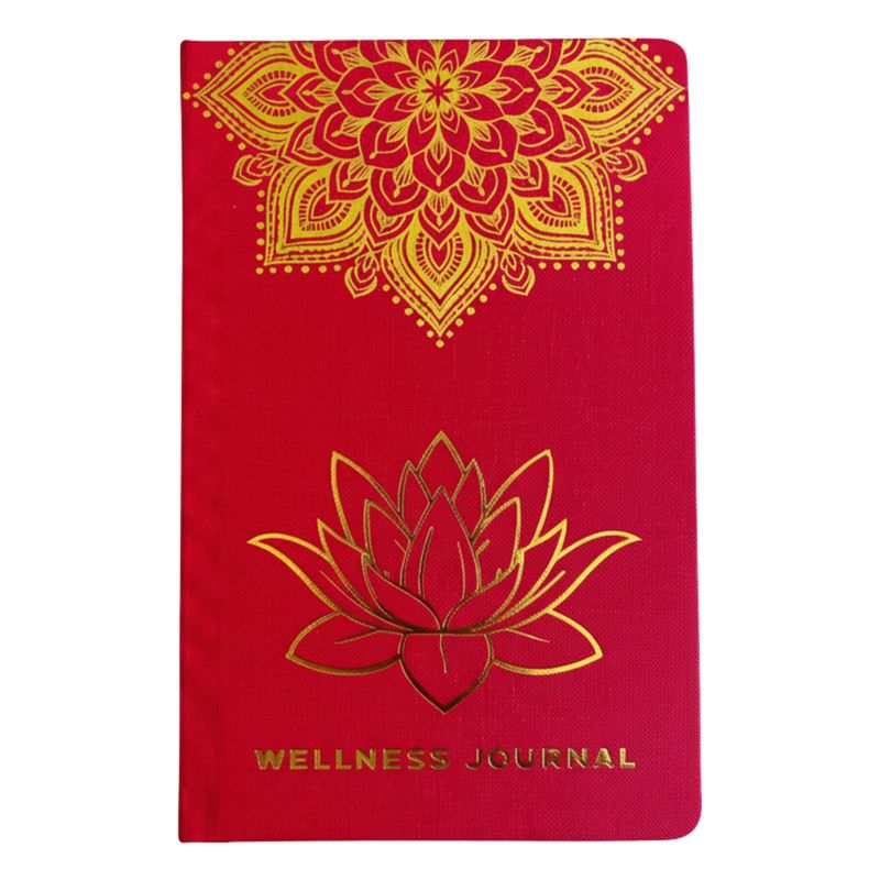 Hälsodagbok i Röd - 120 sidor - Mandala & Lotus i Guld