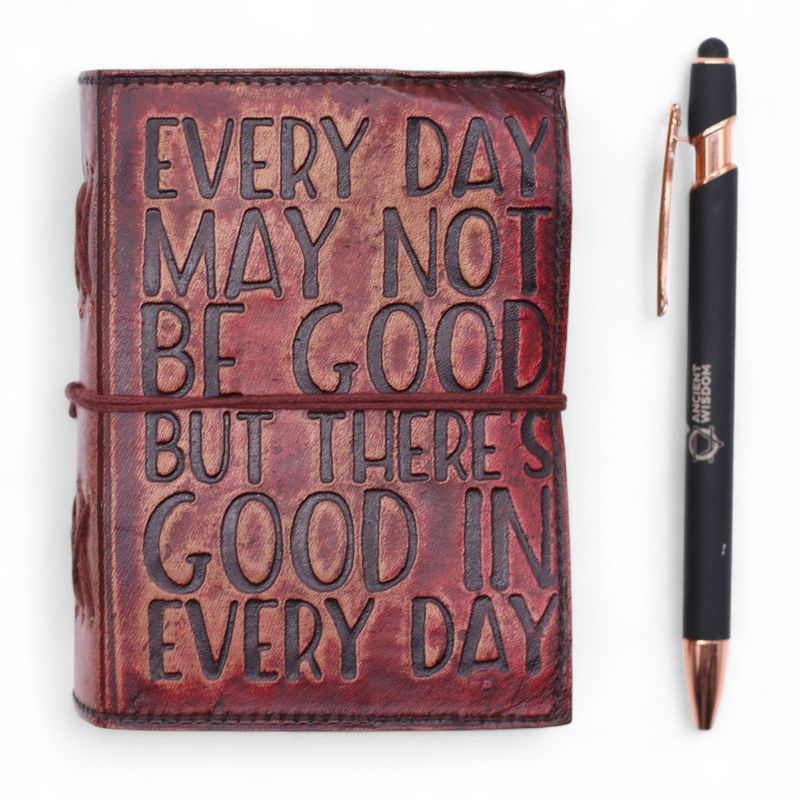 Tjock Läderanteckningsbok med Rufasade Kanter (5x3.5") - Every Day May Not Be Good