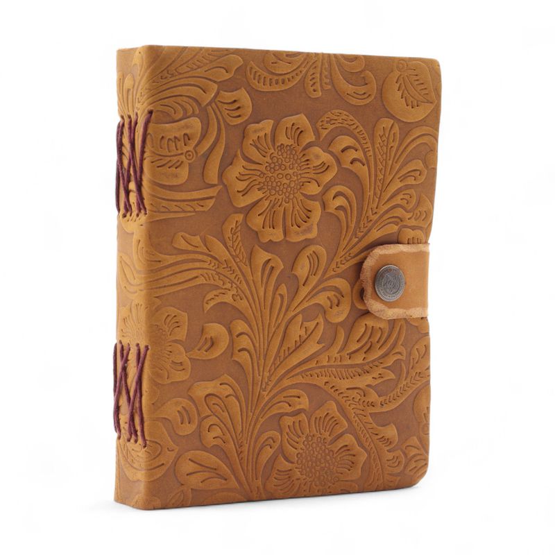 Leather Embossed Notebooks (7x5") - Ljust Blommönster - 200 Sidor