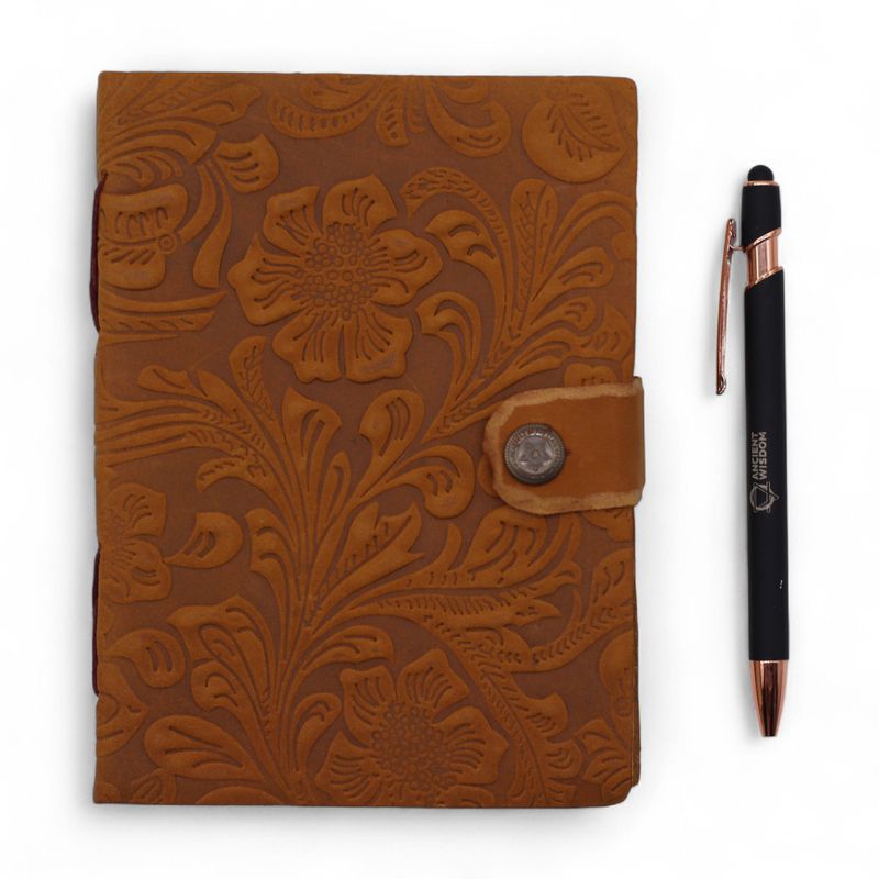 Leather Embossed Notebooks (7x5") - Ljust Blommönster - 200 Sidor