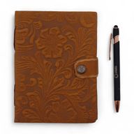 Leather Embossed Notebooks (7x5") - Ljust Blommönster - 200 Sidor