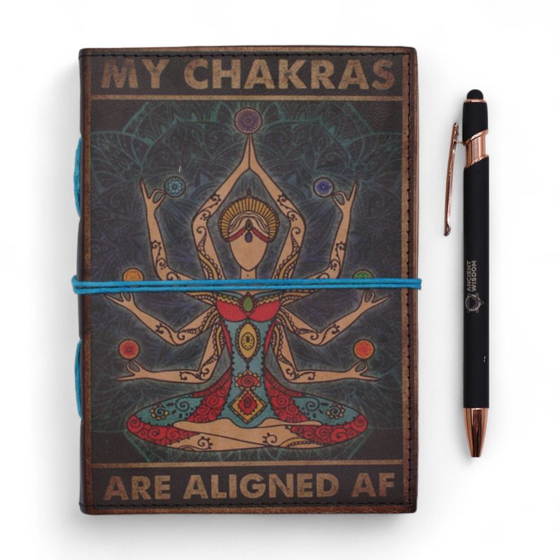 Tryckt Läderanteckningsbok (7x5") - My Chakras are Aligned AF - 200 Sidor