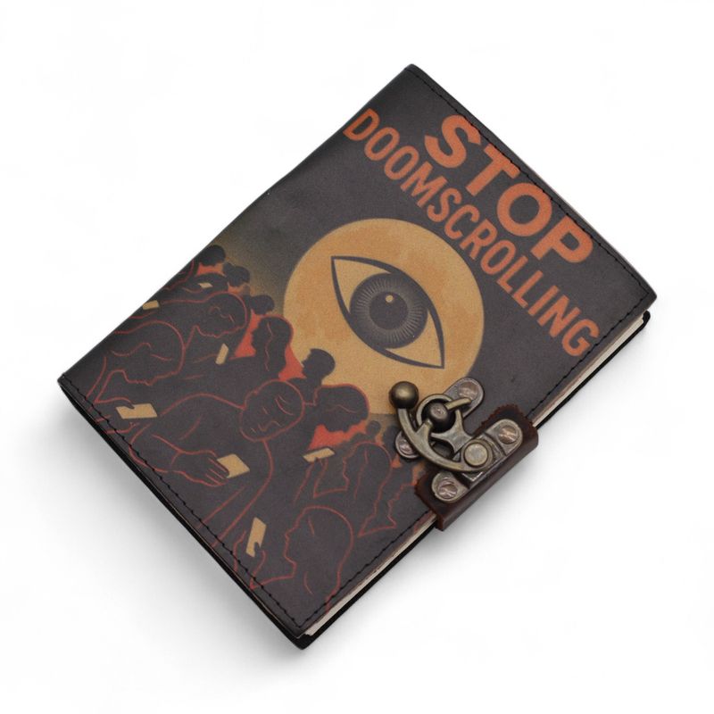 Tryckt Läderanteckningsbok (7x5") - Stop Doom Scrolling - 200 Sidor