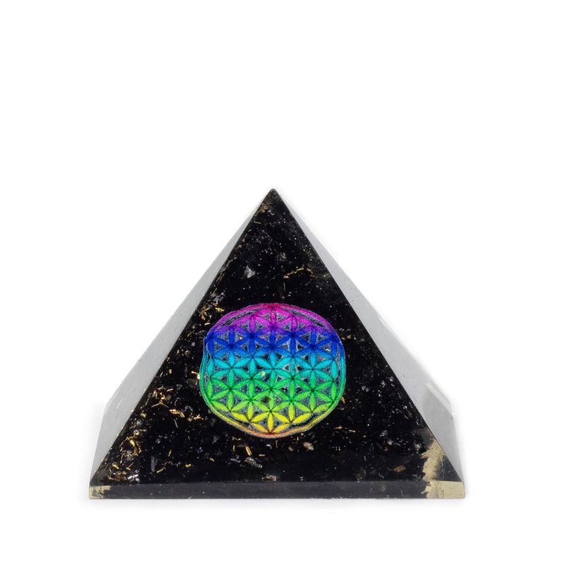 Liten Orgonitpyramid 5.5x4.5cm - Livets Blomma - Svarta Turmalinspån