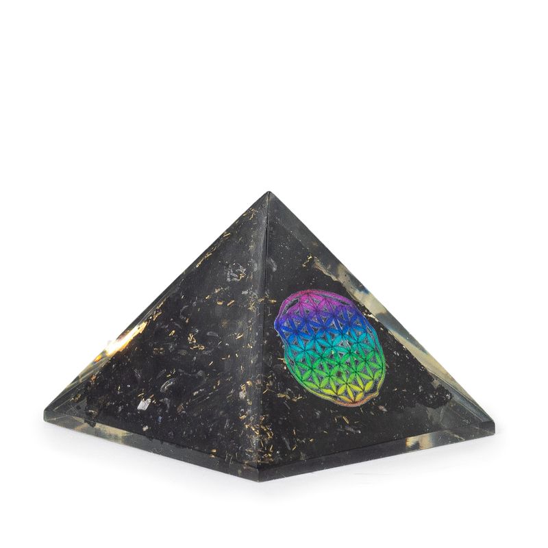 Liten Orgonitpyramid 5.5x4.5cm - Livets Blomma - Svarta Turmalinspån