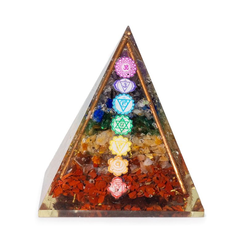 Medelstor Orgonitpyramid 7x6cm - Kopparstavar - 7 Chakraspån