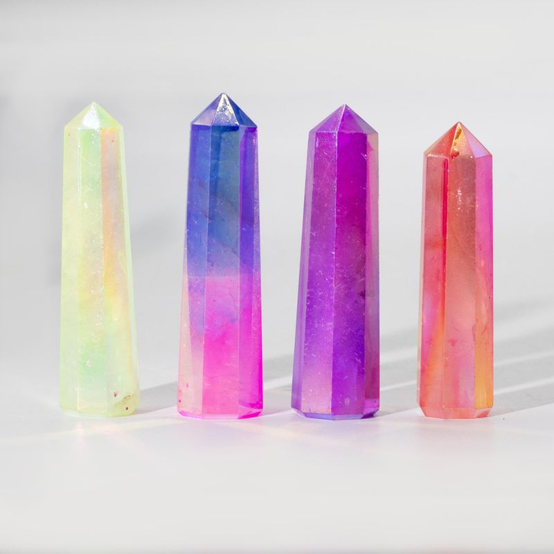 Obeliskspetsar i Ädelsten ca 9cm - Aura Bergkristall - Rosa & Blå