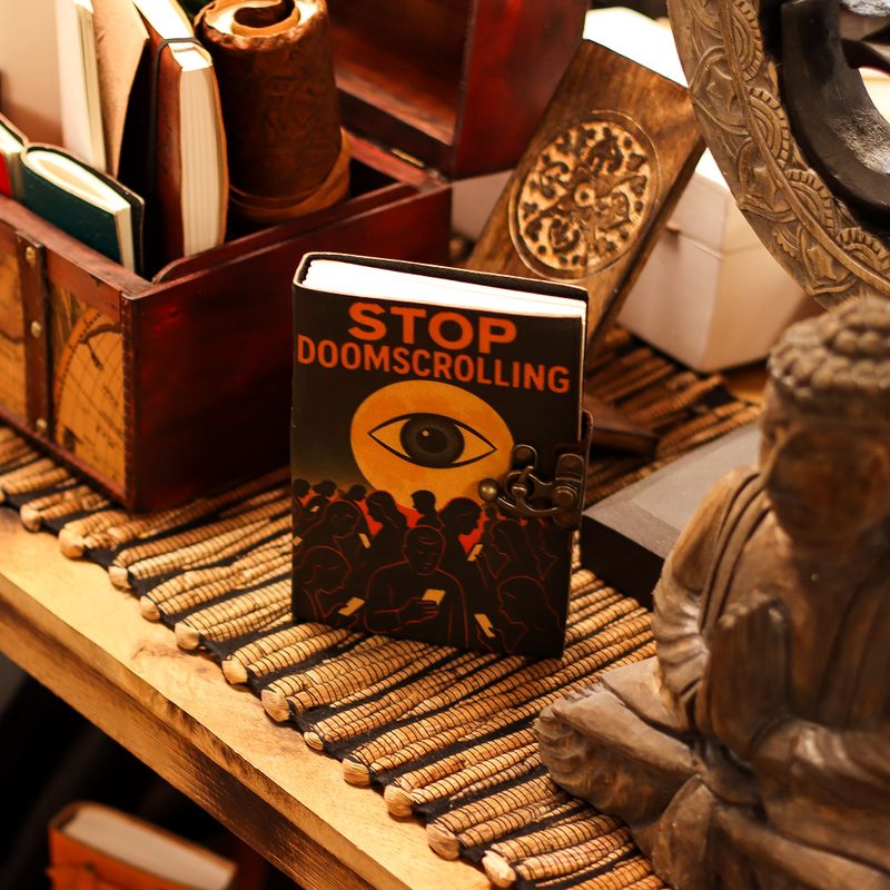 Tryckt Läderanteckningsbok (7x5") - Stop Doom Scrolling - 200 Sidor