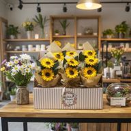 Redo-att-Sälja Tvålblommor - Bukett med Två Solrosor