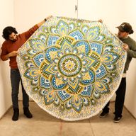 Stor Mandala Väggdekoration i Bomull (180cm) - Gul & Blå