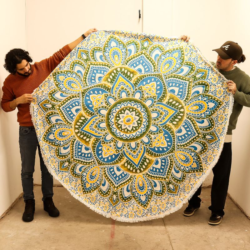 Stor Mandala Väggdekoration i Bomull (180cm) - Gul & Blå