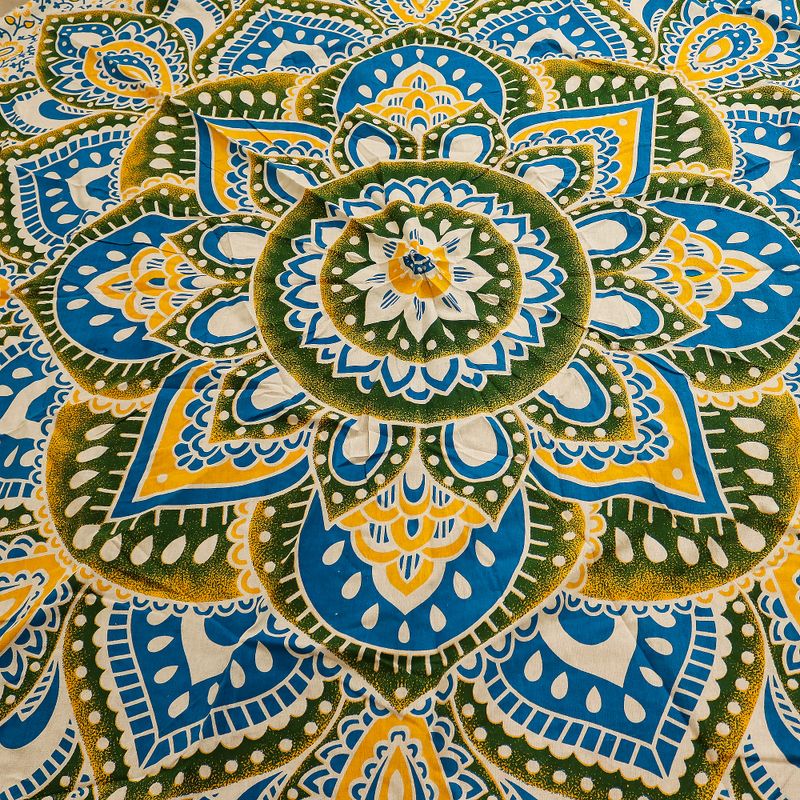 Stor Mandala Väggdekoration i Bomull (180cm) - Gul & Blå