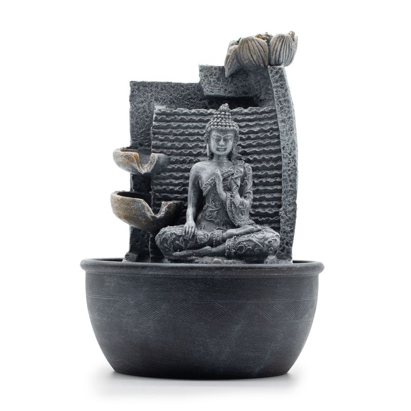 Bordsfontän - 19x19x28cm - Buddha, Lotusblomma & Vattenfallskrukor