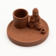 Multifunktionellt Rökelsefat med Buddha - Naturlig Terrakottastil