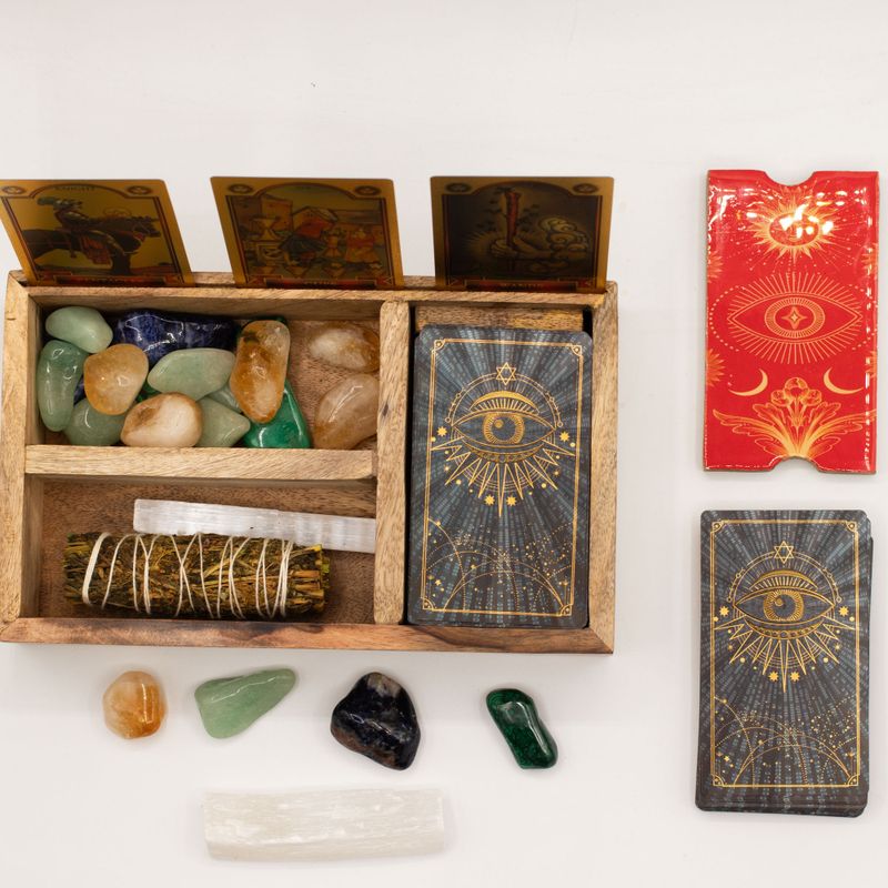 Tarotbox med Tre Fack och Korthållare