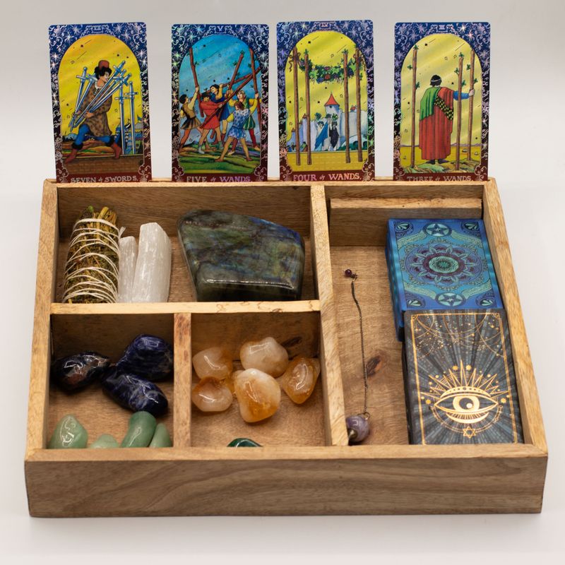 Tarotbox med Fyra Fack och Korthållare - Ljus