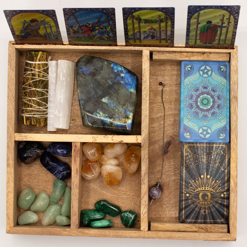 Tarotbox med Fyra Fack och Korthållare - Ljus