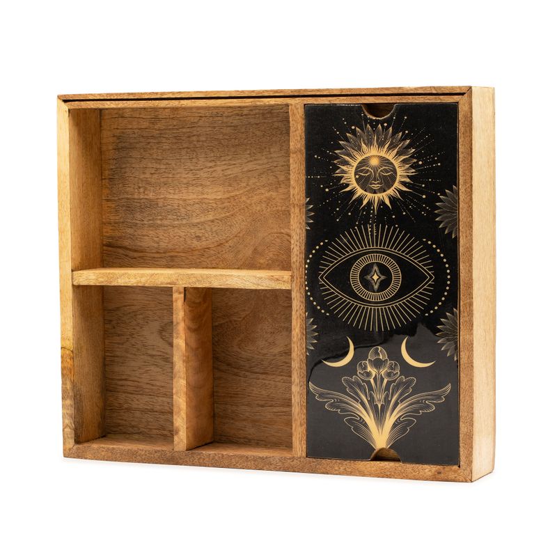 Tarotbox med Fyra Fack och Korthållare - Mörk