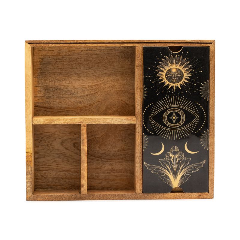 Tarotbox med Fyra Fack och Korthållare - Mörk