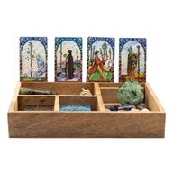 Tarotbox med Fyra Fack och Korthållare - Mörk