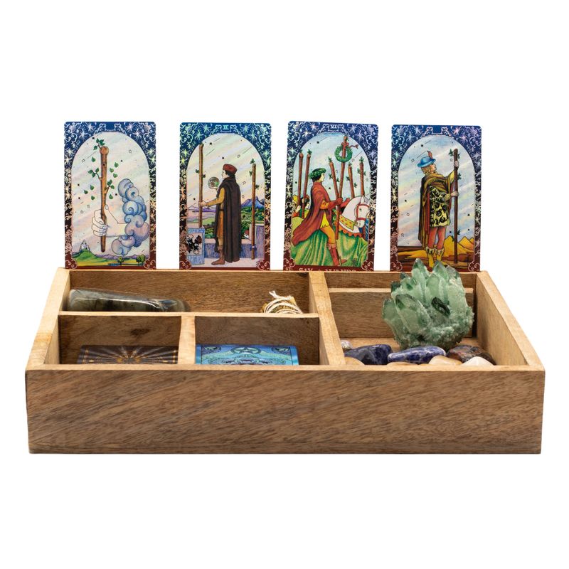 Tarotbox med Fyra Fack och Korthållare - Mörk