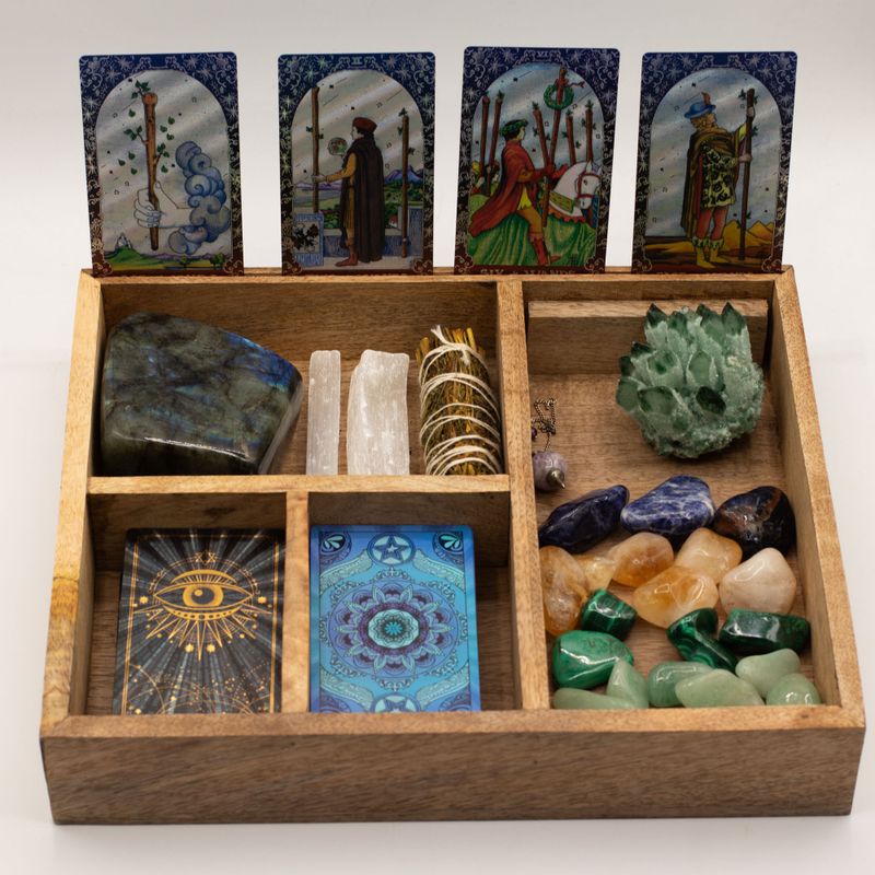 Tarotbox med Fyra Fack och Korthållare - Mörk