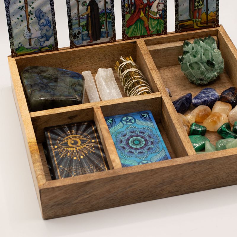 Tarotbox med Fyra Fack och Korthållare - Mörk