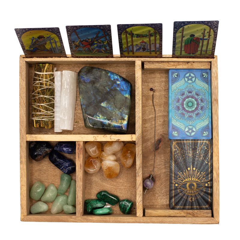 Tarotbox med Fyra Fack och Korthållare - Mörk