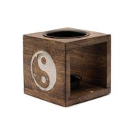 Kvadratisk Oljebrännare av Mangoträ - Yin Yang
