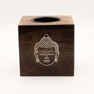 Stor Kvadratisk Oljebrännare av Mangoträ - Buddhas Ansikte