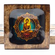 Set med Stora Emaljerade Brickor i Mangoträ - Buddha