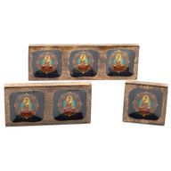 Set med Stora Emaljerade Brickor i Mangoträ - Buddha