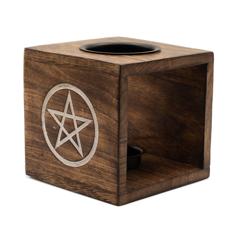 Stor Kvadratisk Oljebrännare av Mangoträ - Pentagram