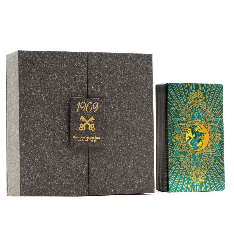 Tarotkortlek med Guld & Turkos Folie - Presentbox - Tarotkortlek med Lila Folie - Häxtarot -  med Guidehäfte