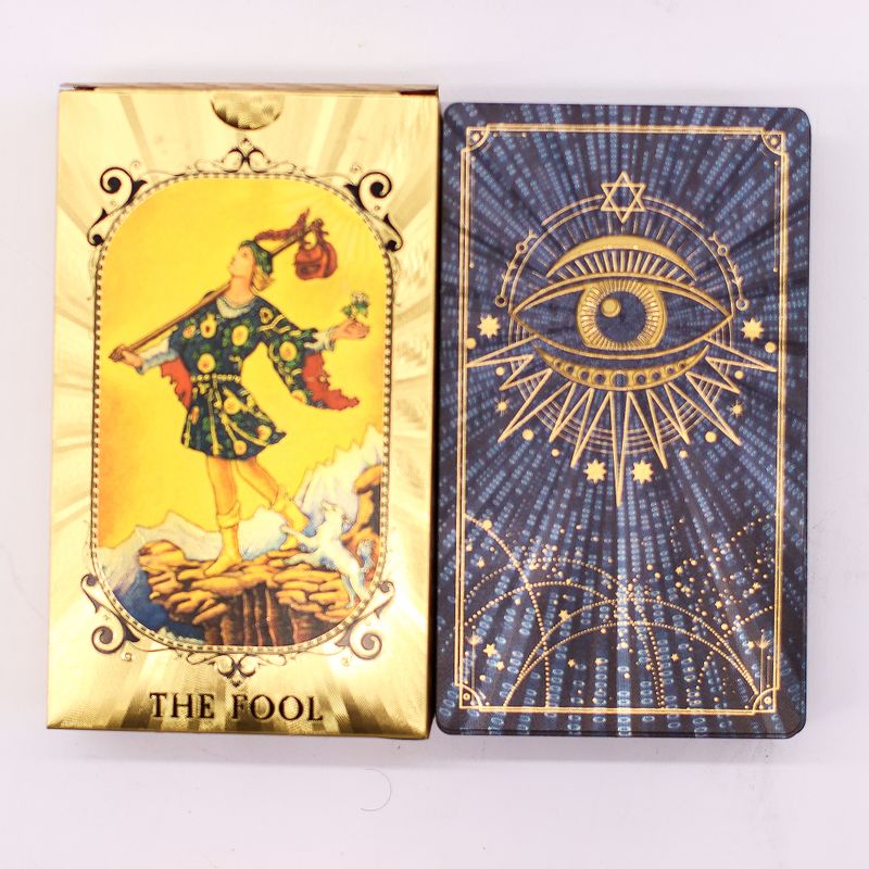 Tarotkortlek med Blå & Guldfolie - Allseende Ögat - med Guidehäfte