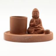 Multifunktionellt Rökelsefat med Buddha - Naturlig Terrakottastil