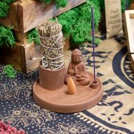 Multifunktionellt Rökelsefat med Buddha - Naturlig Terrakottastil