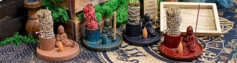 Multifunktionellt Rökelsefat med Buddha - Naturlig Terrakottastil
