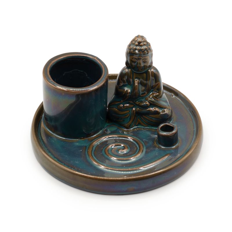 Multifunktionellt Rökelsefat med Buddha - Blå Keramik