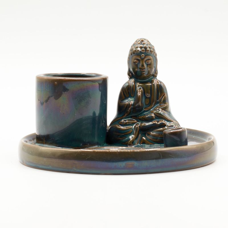 Multifunktionellt Rökelsefat med Buddha - Blå Keramik