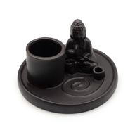 Multifunktionellt Rökelsefat med Buddha - Mattsvart Keramik