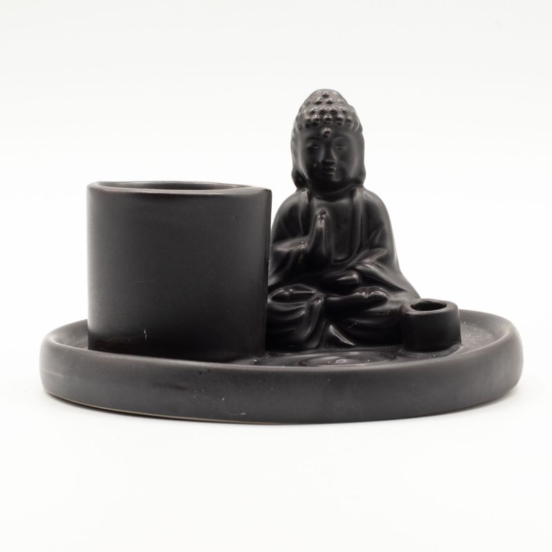 Multifunktionellt Rökelsefat med Buddha - Mattsvart Keramik