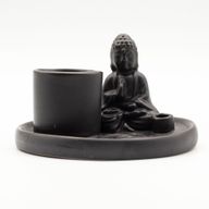 Multifunktionellt Rökelsefat med Buddha - Mattsvart Keramik