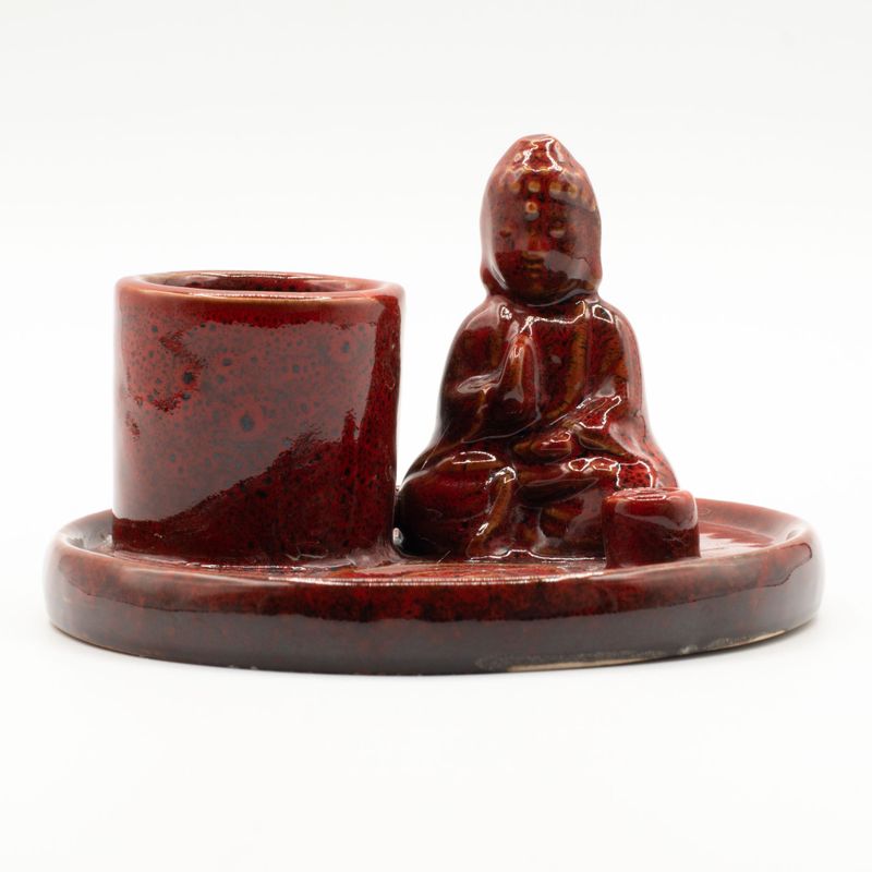 Multifunktionellt Rökelsefat med Buddha - Mjukröd Keramik