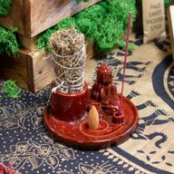 Multifunktionellt Rökelsefat med Buddha - Mjukröd Keramik