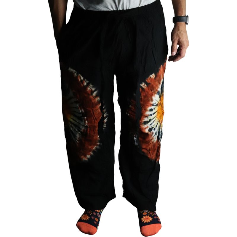 Loungebyxor i Japan-stil - L - Svart, Chokladfärg / Orange