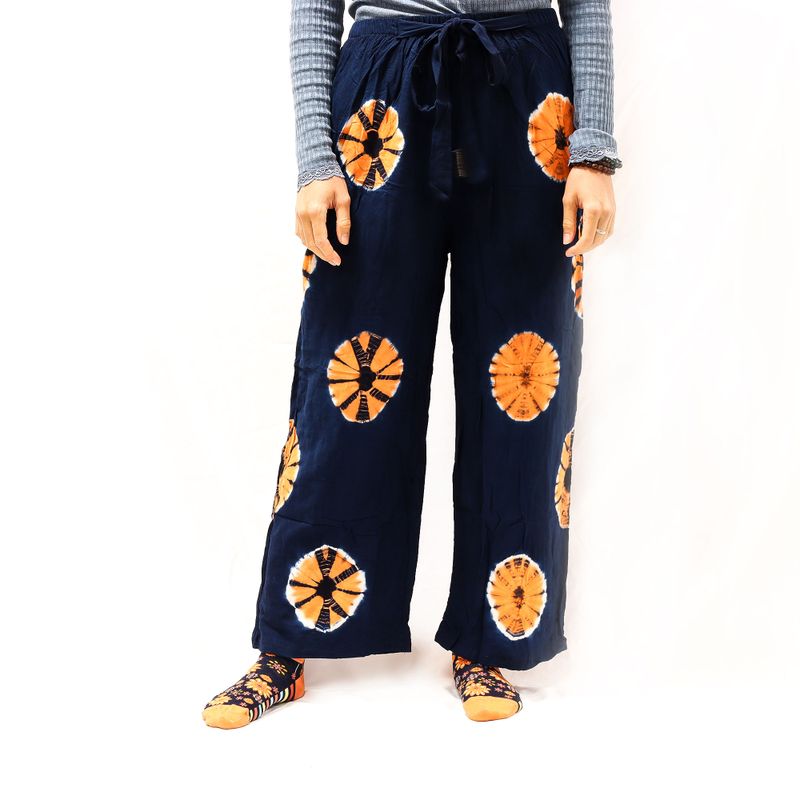 Japansk stil loungebyxor - Medium - blå, orange