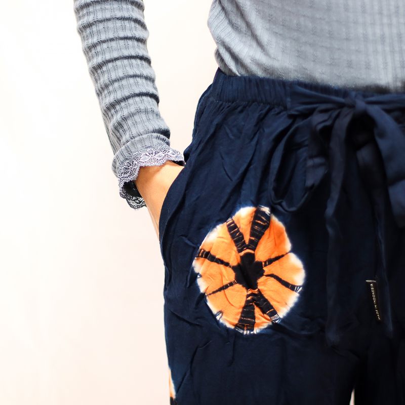 Japansk stil loungebyxor - stor - blå, orange