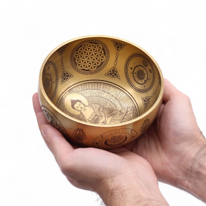 Klangskålar av Ren Mässing - Etsad Buddha - Set om 4 - Ca 3.85kg